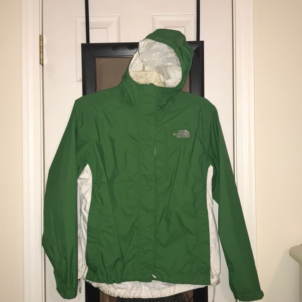 Emerald green North Face rain jacket